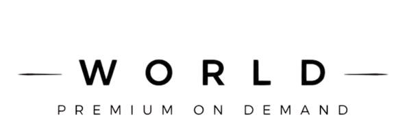 A black and white digital graphic featuring a stylized 'SN' monogram with a diagonal slash, next to the text 'WORLD PREMIUM ON DEMAND' on a solid white background.