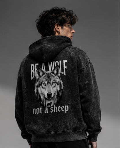 SN WORLD acid washed wolf graphic hoodie product image
