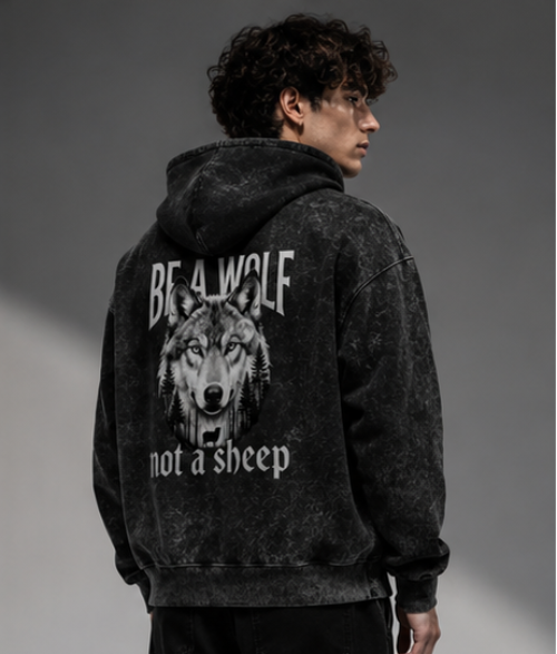 SN WORLD acid washed wolf graphic hoodie product image