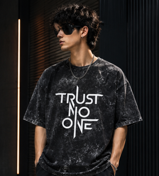 SN WORLD TRUST NO ONE acid washed oversized T-shirt product image