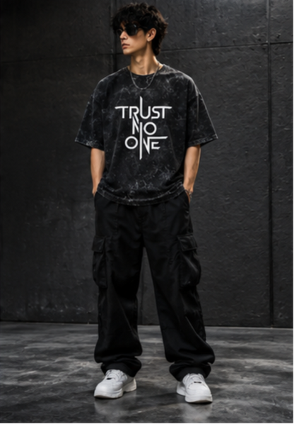 SN WORLD TRUST NO ONE acid washed oversized T-shirt product image