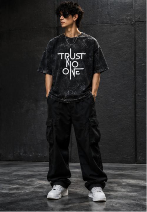 SN WORLD TRUST NO ONE acid washed oversized T-shirt product image